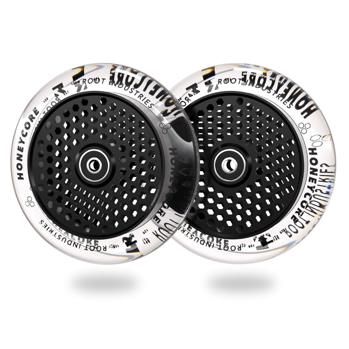 Root Industries Honeycore 120mm Wheels Clear/Black, freestyle scooter wheels, OddStash Freestyle Stunt Scooter Shop