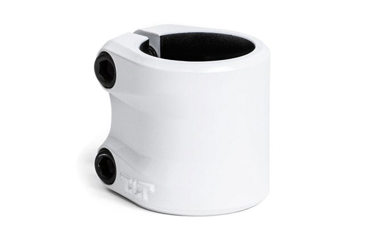 Tilt Selects Sculpted double clamp in white for oversized freestyle scooter bars